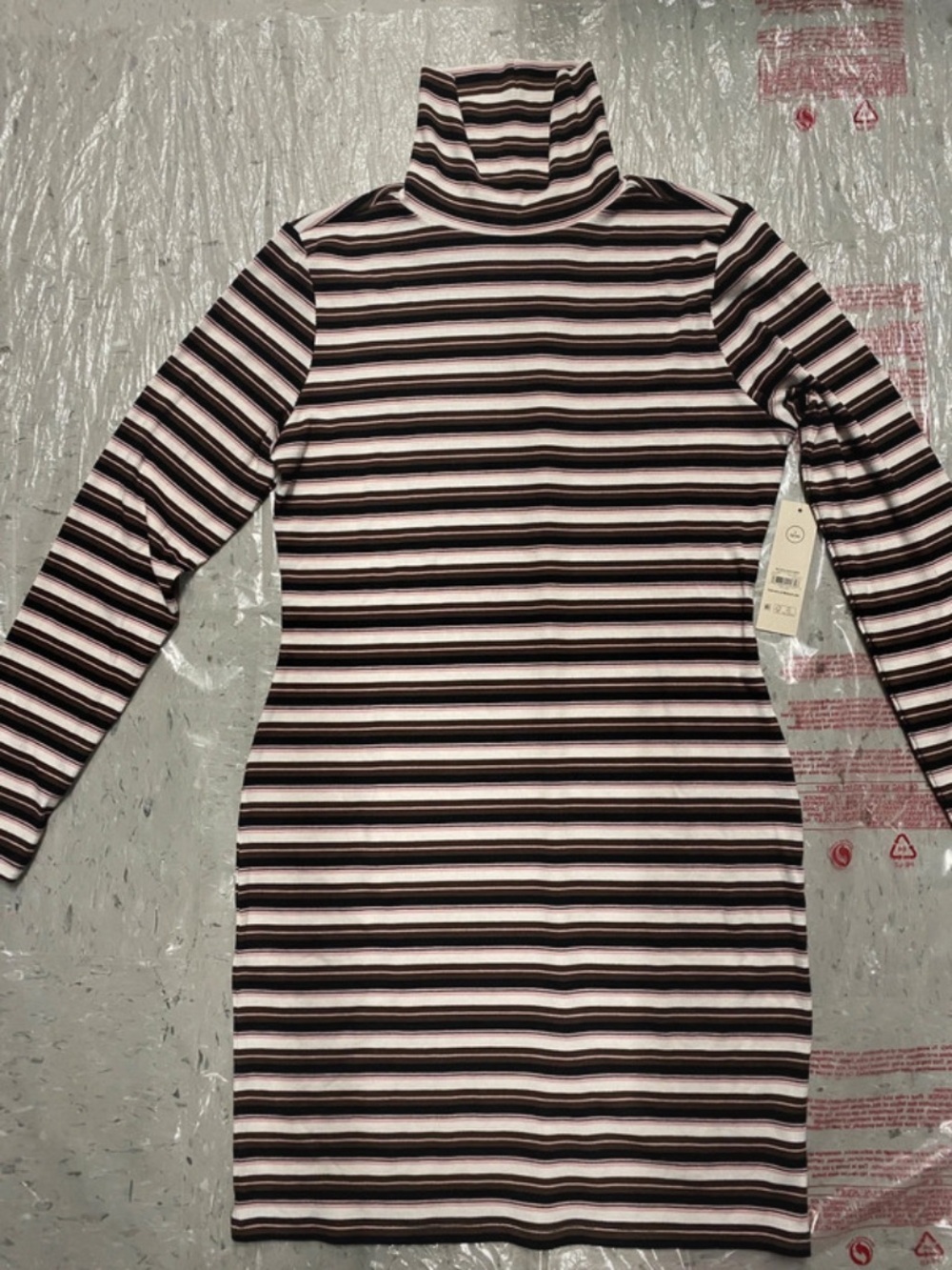No Boundaries Black & Pink Striped Turtleneck Long Sleeve Dress